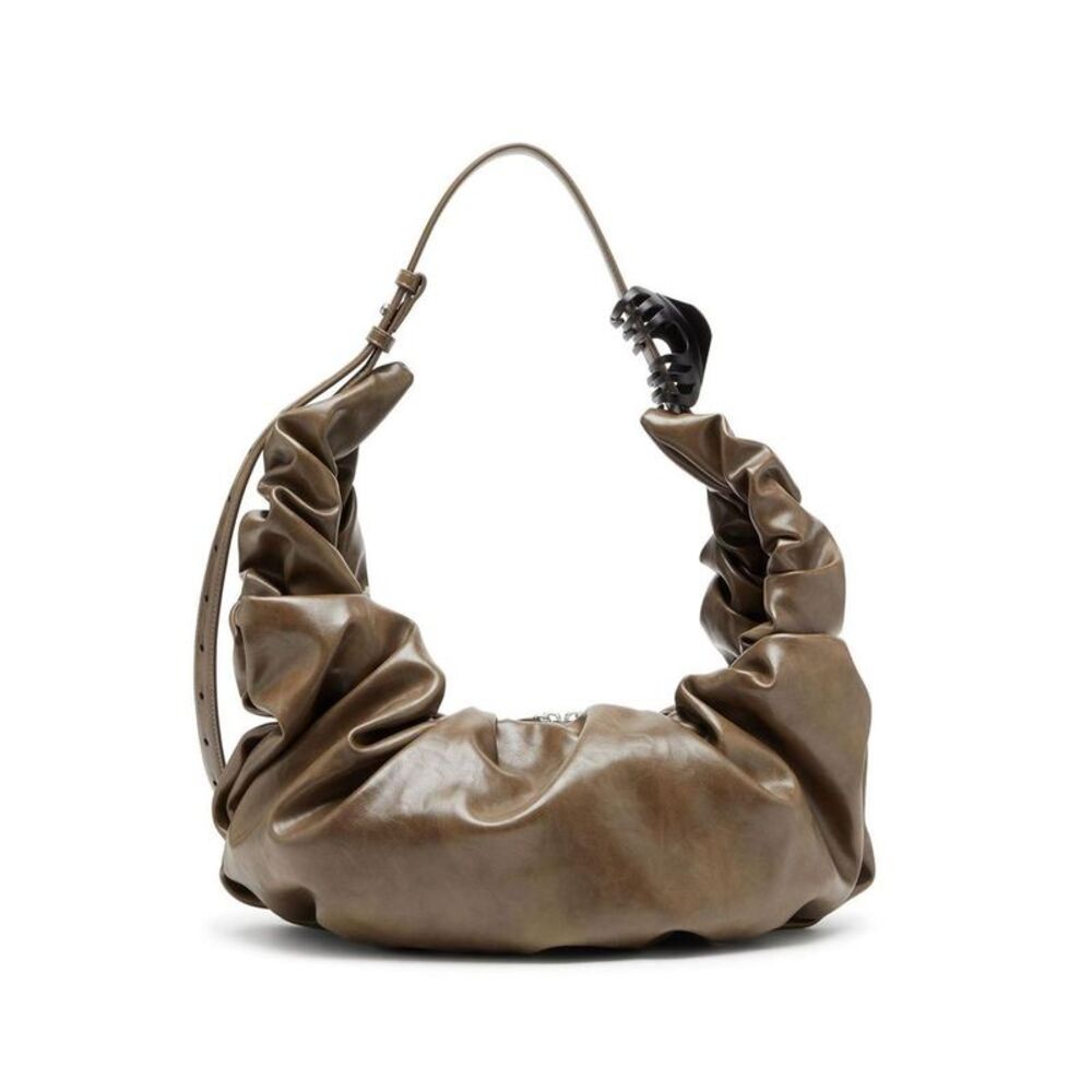 DIESEL Gathered Faux Leather Shoulder Bag Women BROWN Handbags